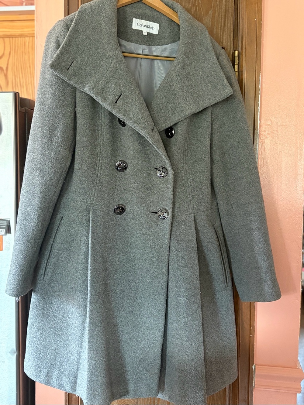 Calvin Klein Women's Gray Double-Breasted Pea Coat